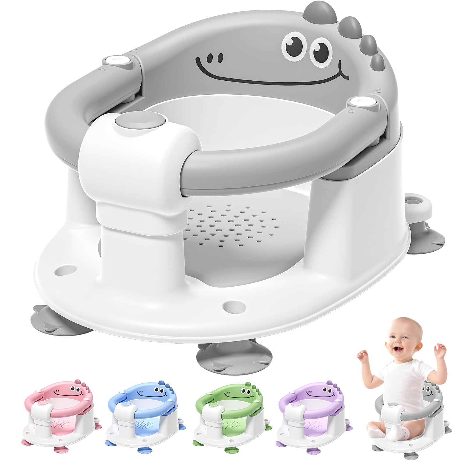 TPN Baby Bath Seat for Babies 6 Months Up Non-Slip Toddler Bath Seat with 5 PCS Waterproof Emoji