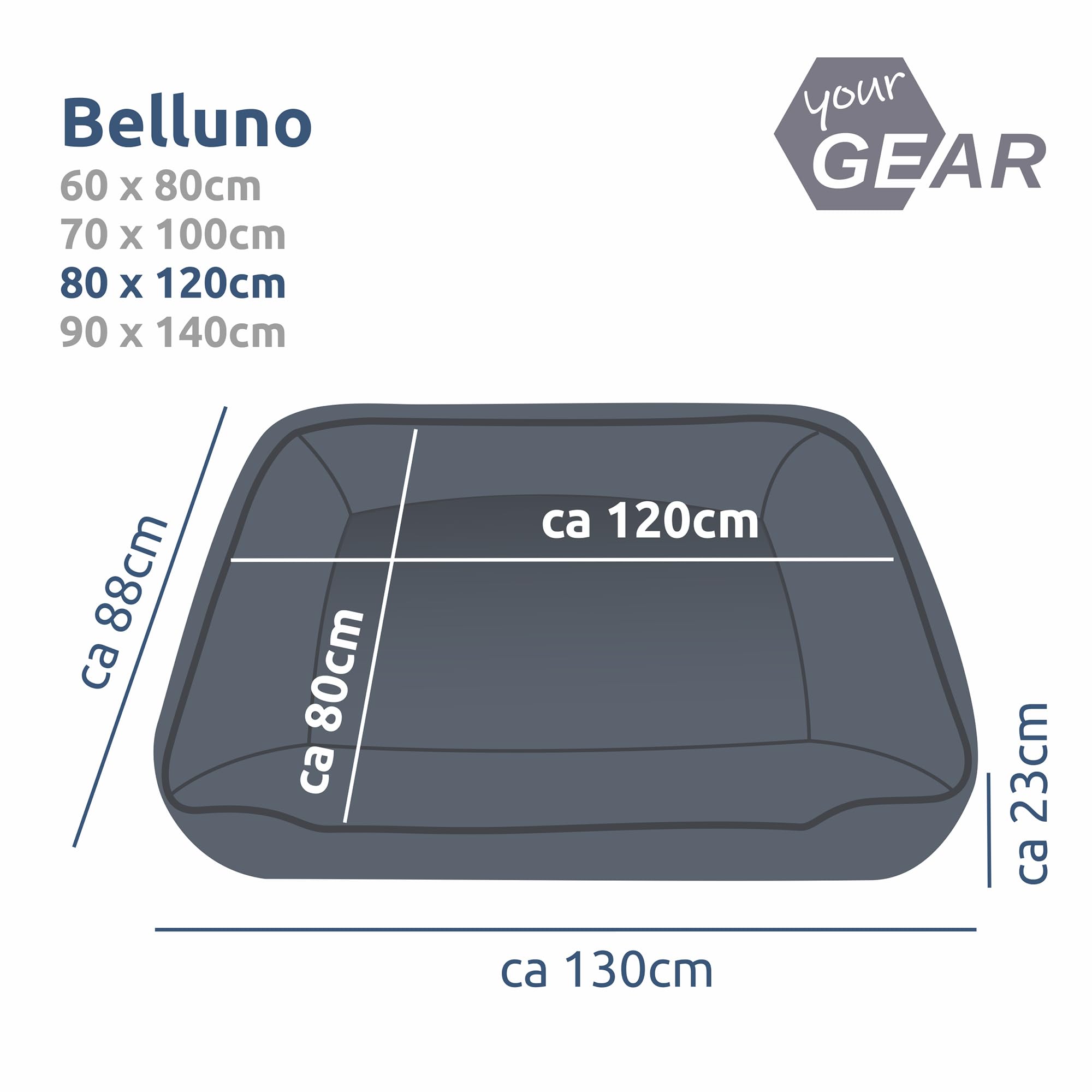 your GEAR Belluno 80 x 120 cm Cama ortopédica para Perros, Cesta para Perros, Lavable