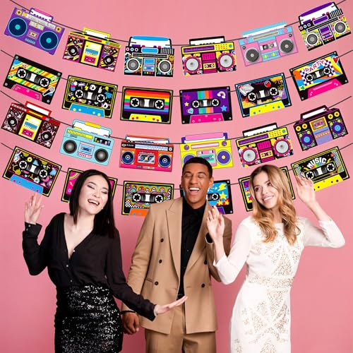 Image of Cassette Tape Party Banners Boom Box Party Decorations 4PCS Radio Boombox Cutout Banners 1980s Cassette Tape Party Decorations for 80's 90's Hip Hop Music Birthday Party Supplies