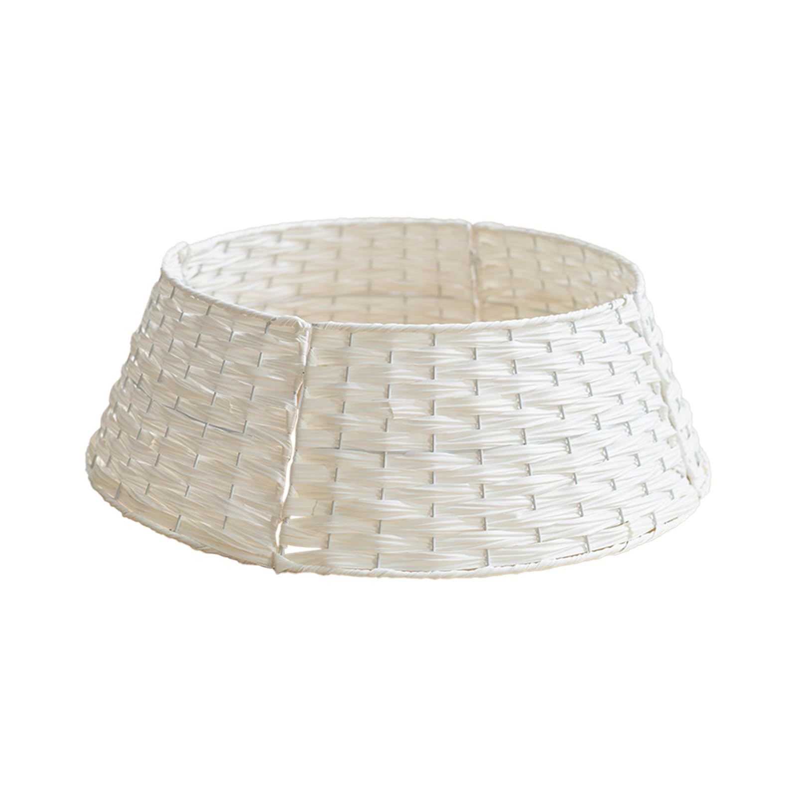 ZHDOKA Christmas Tree Collar Skirt,Handmade Artificial Rattan Wicker Christmas Stand Wicker Xmas Tree Base Basket Cover, Christmas Tree Ring for Holiday Decoration(White/Small)