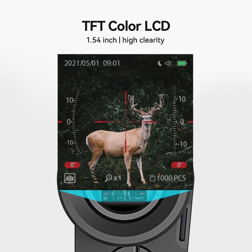 Close-up of the MILESEEY NV20 monocular's TFT Color LCD screen displaying a clear image of a deer.