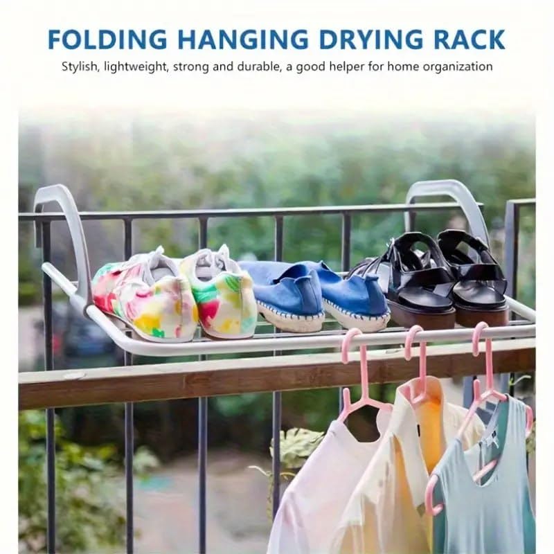 Image of Balcony Cloth Drying Rack with 5 Bars | Foldable Adjustable Laundry Dryer Stand | Hanging Clothes Organizer for Window, Railings, Home, Apartment & Small Spaces