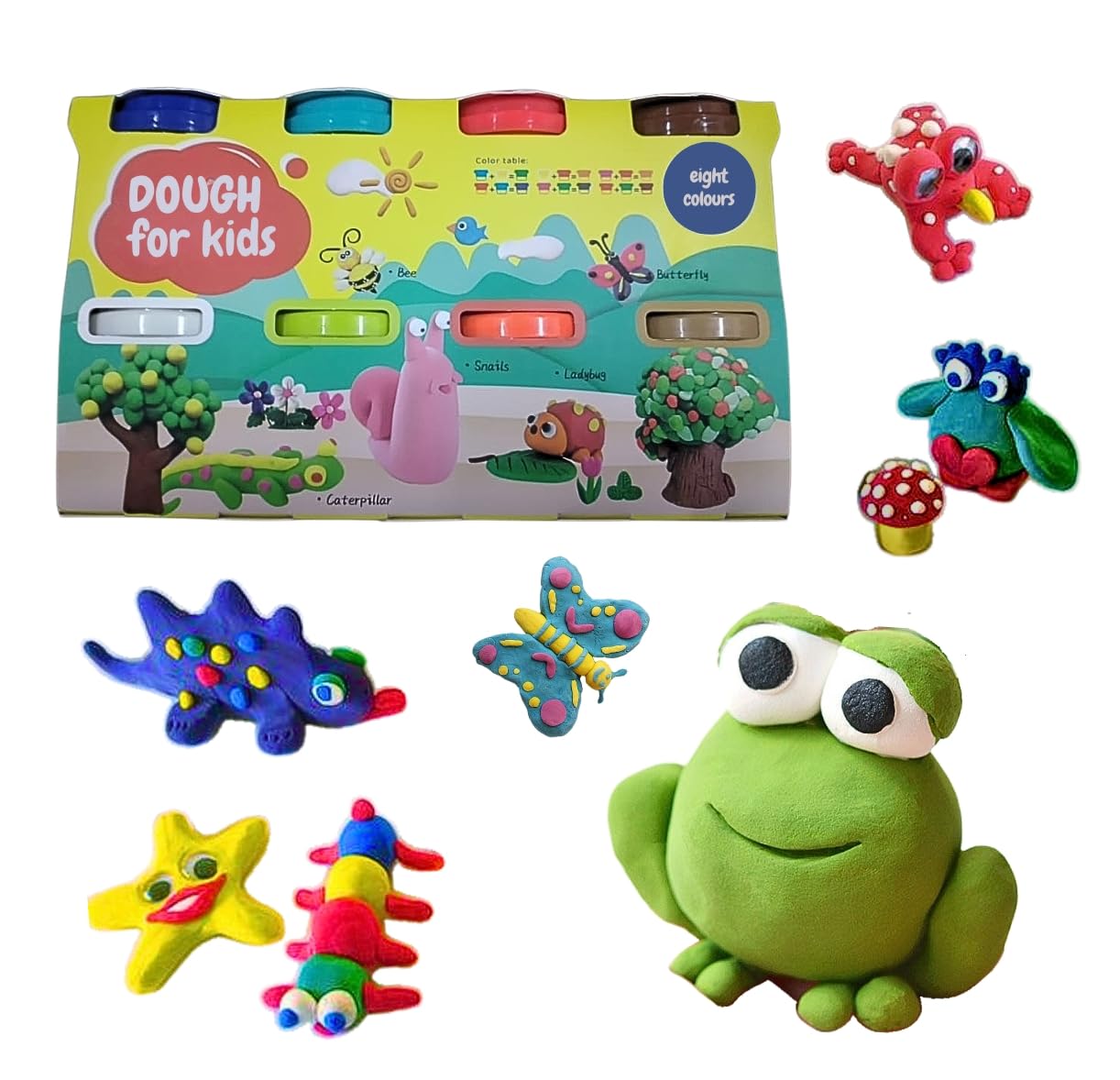 Pack of 8 Playdough for Kids – Multi-Color Non-Toxic Modeling Clay Set – Create Animals, Trees, and More – Fun Arts and Crafts for 3+ Years – Ideal for Gifting & Birthday Parties.