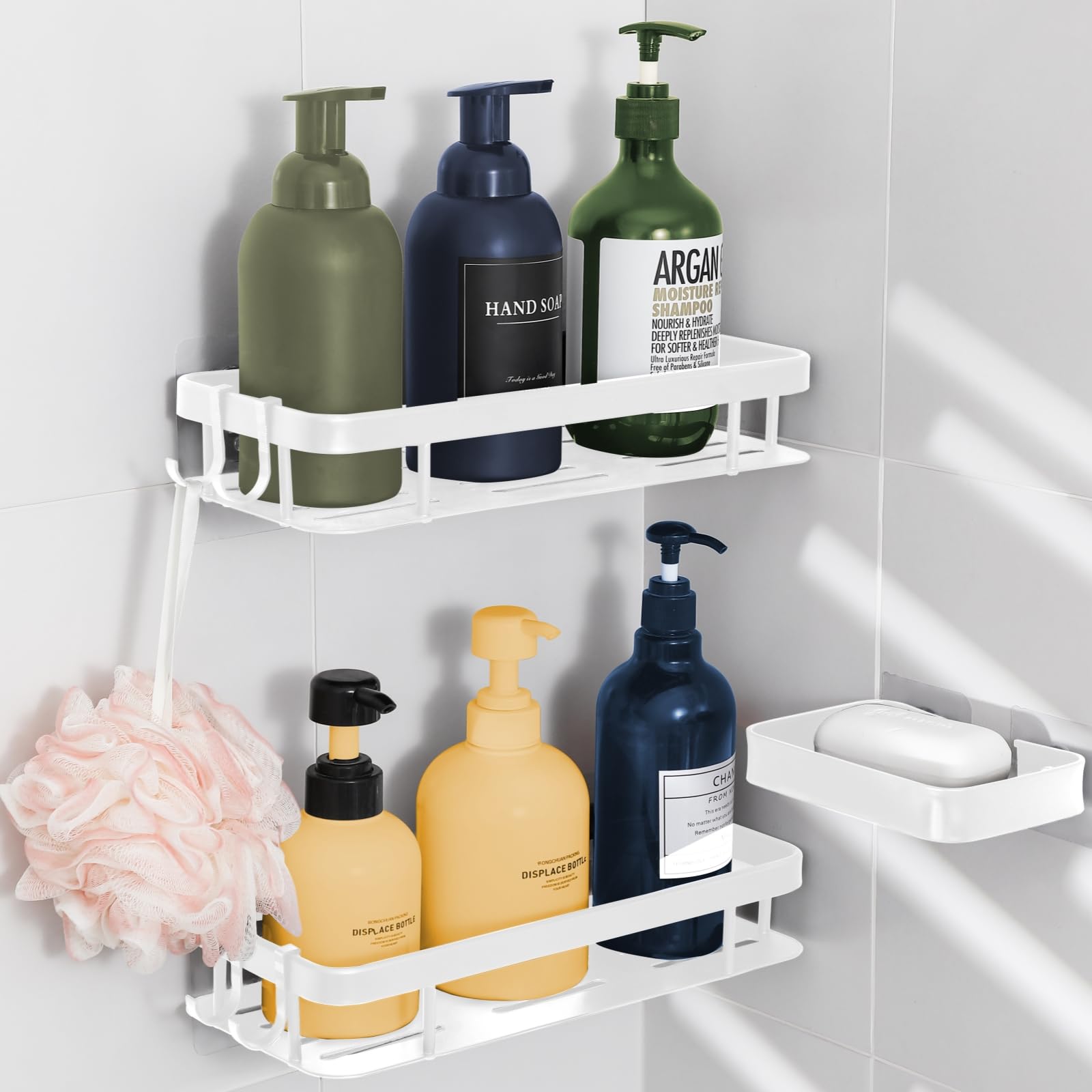 MJXKBB Shower Caddy, 3 Pack Shelf for Inside Shower, Rustproof Aluminium Bath Organizers, No Drilling Shelves With Soap Holder for Bathroom, Bathtub, Kitchen (White)