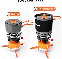 Vista 3 de Odoland Olla de intercambio de calor para acampar con estufa de mochilero 7 en 1, kit de utensilios de cocina para campamento, senderismo