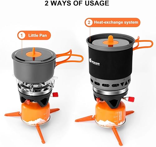 Miniatura 3 de Odoland Olla de intercambio de calor para acampar con estufa de mochilero 7 en 1, kit de utensilios de cocina para campamento, senderismo,
