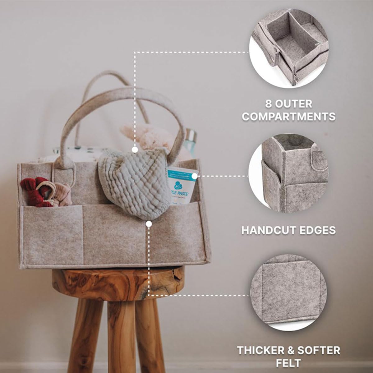 Panier Rangement BéBé Organisateur de Couches Bébé Panier de Rangement avec Compartiment Amovible Rangement Couches Bebe Pour Lingettes Humides Et Articles Pour Bebe 33 x 23 x18cm (Kaki)