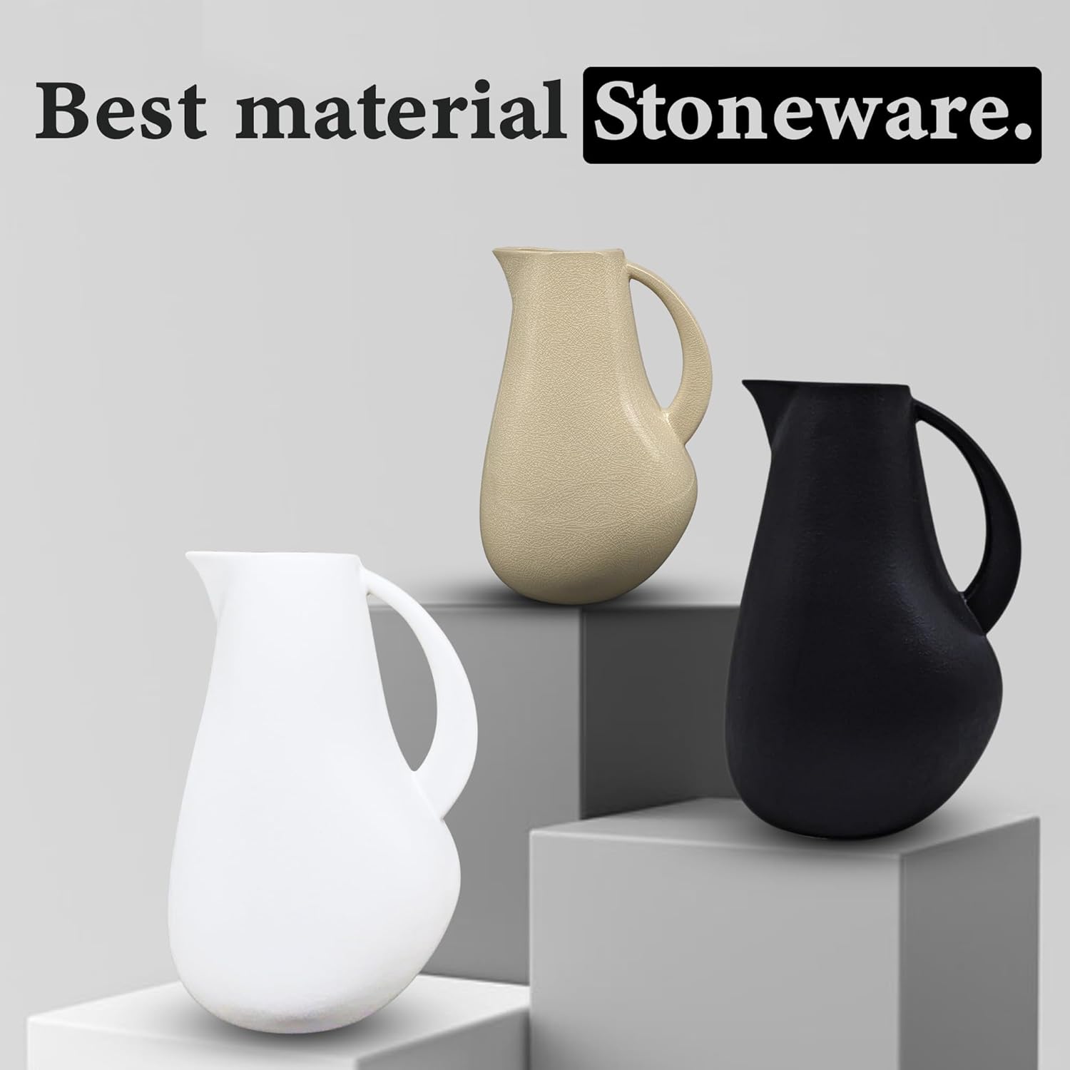 Handcrafted Stoneware Pitcher - Beige Pitcher for Serving and Decor, Lead-Free Glaze - Perfect for Water, Juice, Iced Tea, Pampas Grass and Flowers