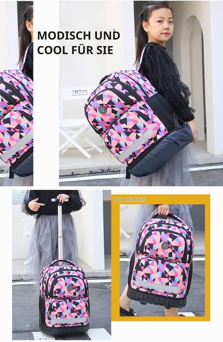 Trolley Rucksack mit Rollen für Jungen Mädchen Schulranzen Kinder Schultrolley Schultaschen Grundschule Schulrucksack Kinderrucksack Laptop Rucksack