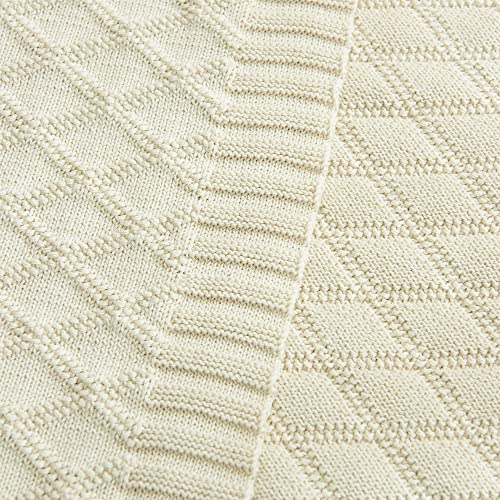 Large Cotton Knit Throw Blanket For Couch Sofa Bed - Home Decorative Soft Cozy Sweater Woven Fall Cable Oversize Knitted Blankets - 3.4 Pounds,Cream 60 X 80 Inch #TOP2