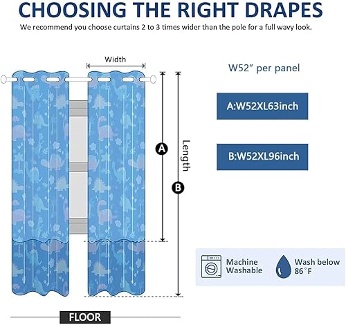 Miniatura 9 de Uiiooazy Cortinas de dormitorio de dinosaurios blancos y negros, cortina para sala de estar, para niños, niños, patrón jurásico de animales