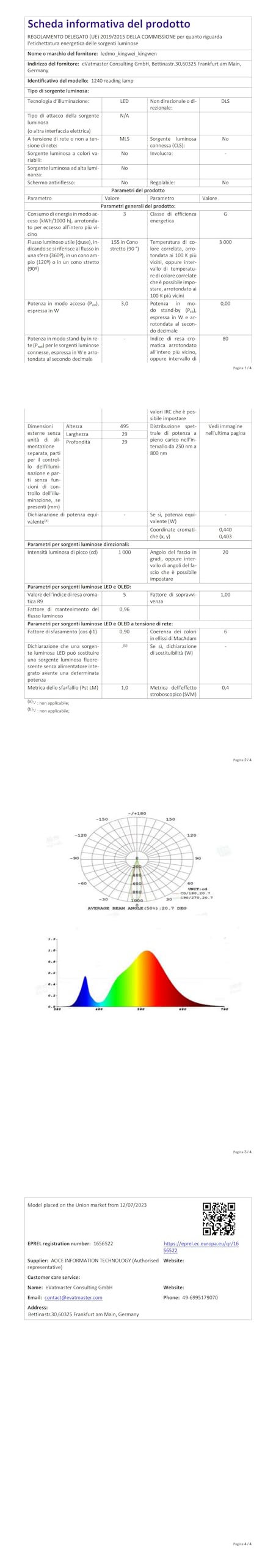 ledmo lampada da Comodino da Parete 4 Luci Collo di Cigno Luce 3W 3000K Bianco Caldo