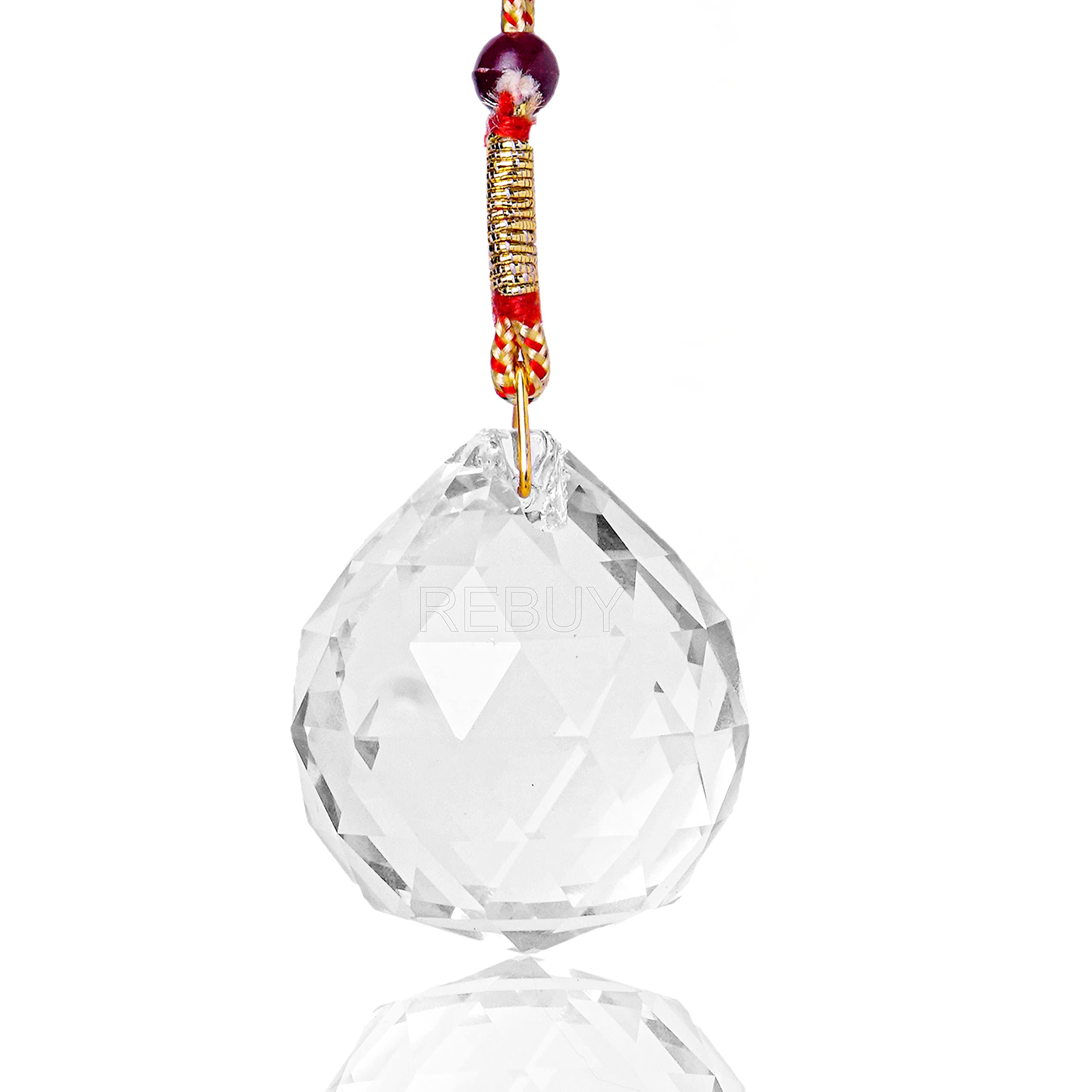 Single Clear Crystal Hanging Ball Sun Catcher for Positive Energy and Good Luck Prosperity Size 30MM by REBUY