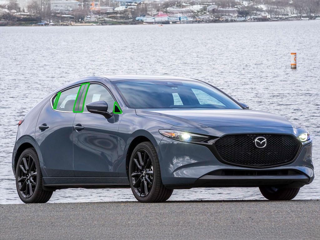 Rvinyl Pillar Post Pre Cut Window Trim Kits in Gloss Black Compatible with Mazda Mazda3 2019-2023 - Adhesive Backs