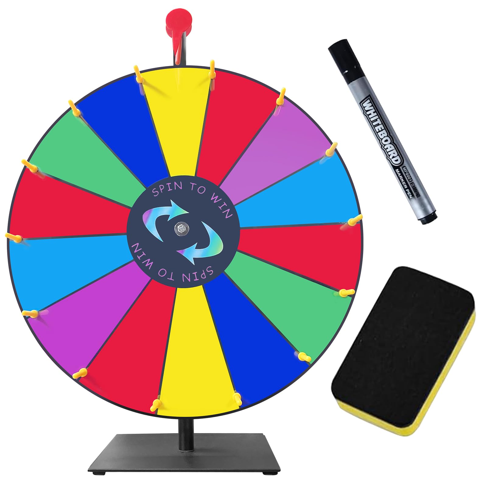 LRMBKM 18 Inch 14 Slots Color-Prize Wheel,Heavy Duty Wheel of Fortune,Spinning Wheel for Prizes with Dry Erase Marker and Eraser,Spin Wheel of Fortune Game Carnival & Engaging Home Parties,Tradeshow