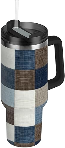 Botella de agua vintage retro con aislamiento al vacío de boca ancha con popote con tapa y pajita, taza de viaje decorativa para café con asa para