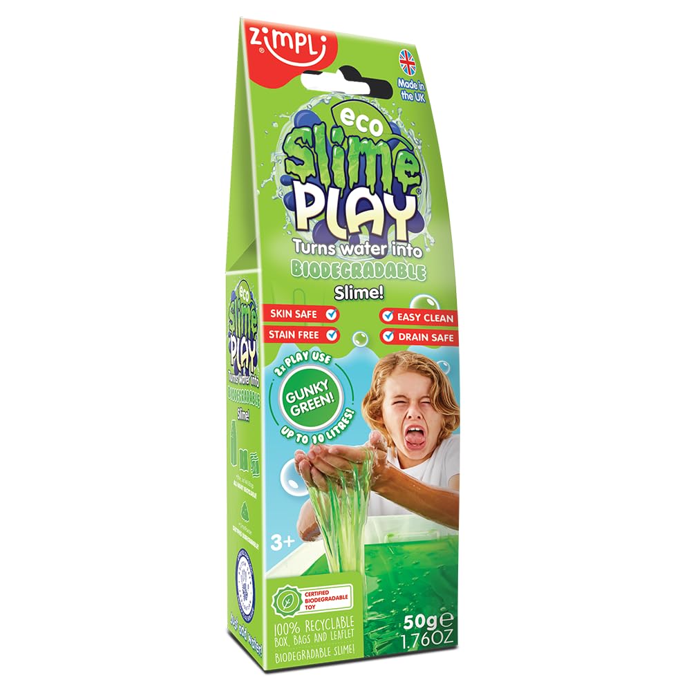 ZIMPLI - Eco Slime Play Green, Magically turns water into gooey, colourful slime, Environmentally Friendly Preschool Learning Toys for Toddlers
