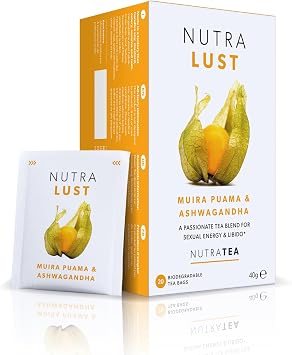 NutraLust - Helping to Improve Passion & Stamina - Containing Ashwagandha, Muira Puama and Ginseng - 20 Enveloped Tea Bags - by NutraTea - Herbal Tea
