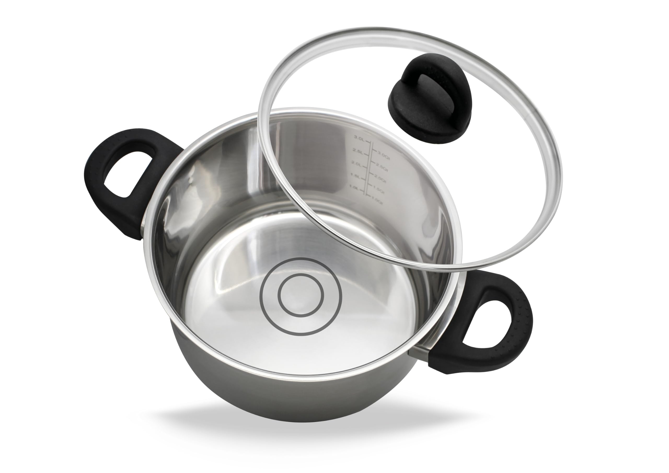 ELO 12117 m.GD - Cacerola para asar (16 cm, acero inoxidable satinado, mango de plástico antideslizante, escala de litros y sistema de dosificación de aceite)