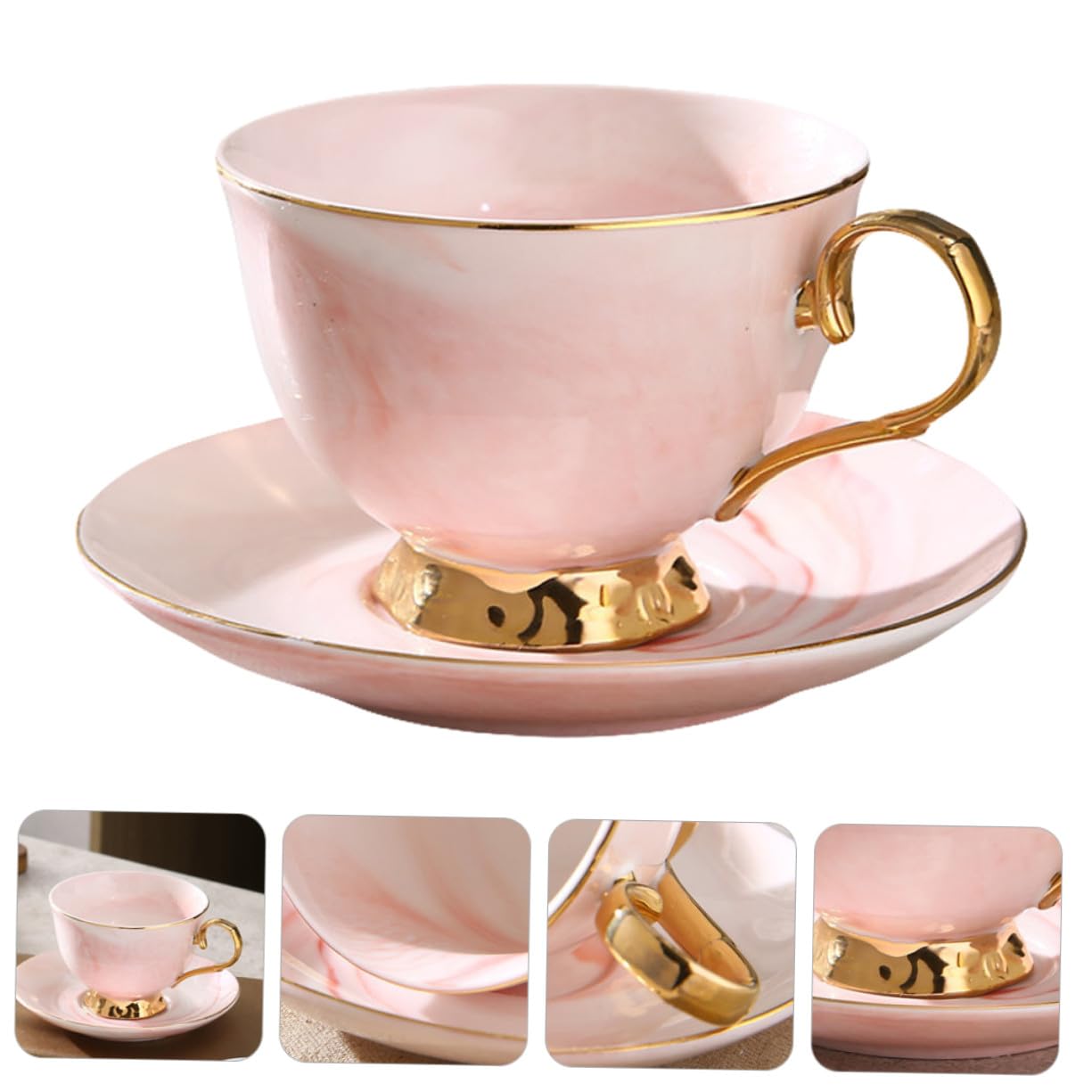 Tasse En Céramique 250 Ml Avec Soucoupe, Motif Marbre, Couleur Rouge Et Doré, Ensemble Tasse à Lait Et Jus, Pour Café Et Boissons Chaudes, Usage Quotidien