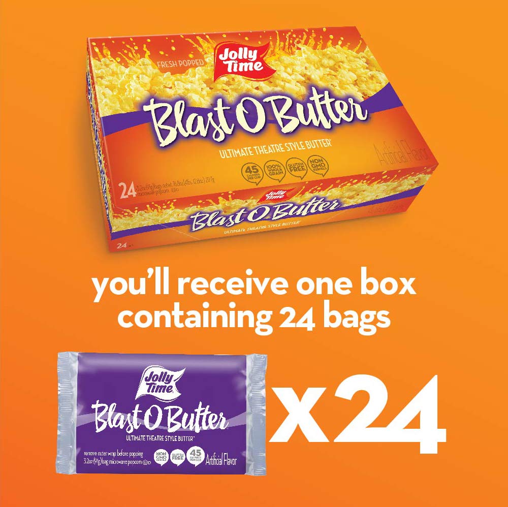 Jolly Time Blast O Butter Ultimate Movie Theatre Microwave Popcorn, Bulk 24-Count Box