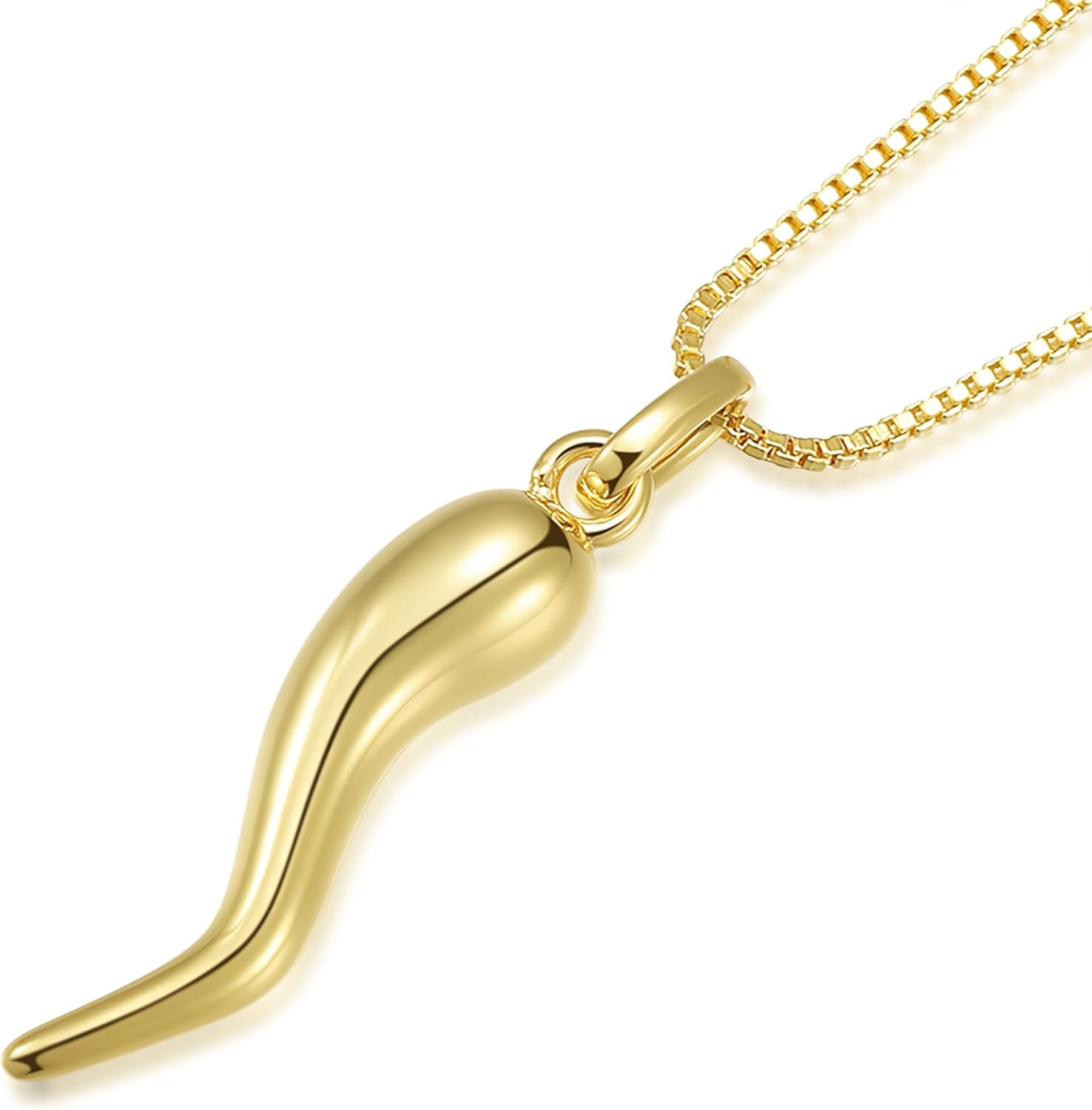 14K Gold Plated Large Cornicello Italian Horn Charm Necklace 18''