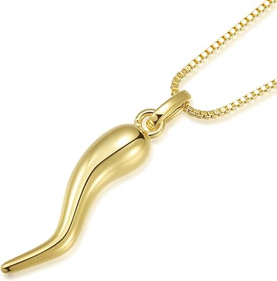 14K Gold Plated Large Cornicello Italian Horn Charm Necklace 18