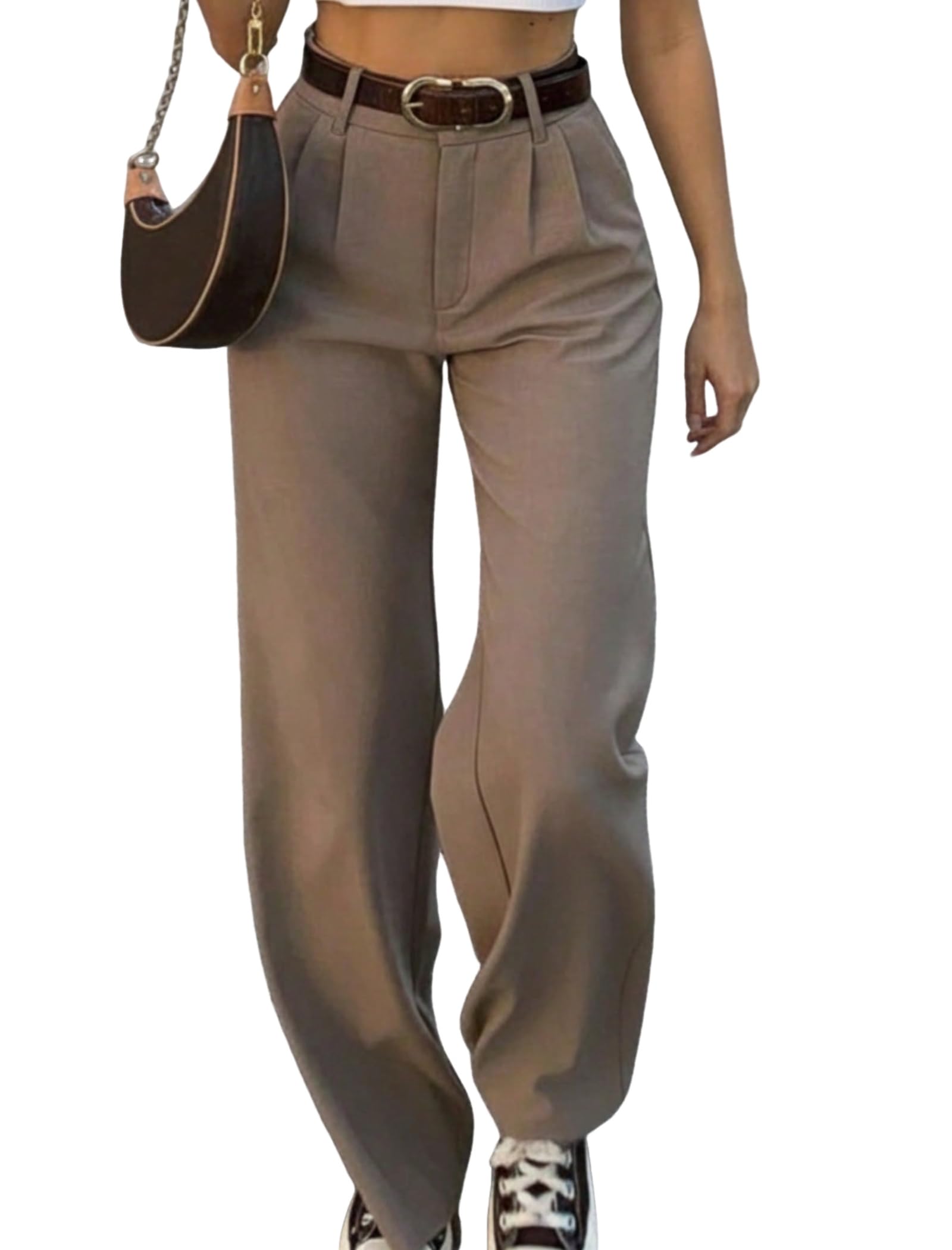 ZAFUL Dress Pants Women Wide Leg High Waist Pleated Business Casual Slacks Trousers Office Work Palazzo Pant