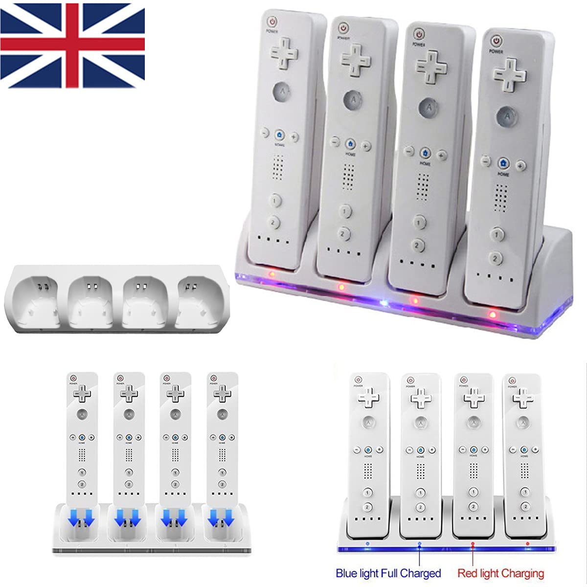 Yolispa Station Daccueil de Charge pour Contrôleur Wii avec 4 Batteries Rechargeables Et Voyants LED