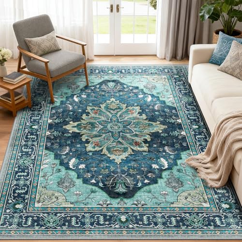 Tapete decorativo rectangular 5'x7' RELEANY Teal miniatura 1