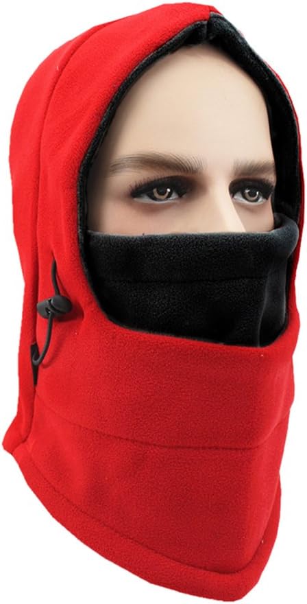 Lightweight Balaclava Windproof Ski Face Mask for Men, Women and Children, Soft Warm Fleece Ear-Flap Winter Hat/Hood for Outdoor Sports (Red+Black)