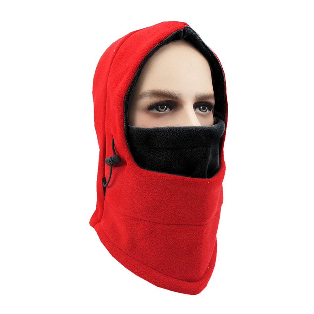 Lightweight Balaclava Windproof Ski Face Mask for Men, Women and Children, Soft Warm Fleece Ear-Flap Winter Hat/Hood for Outdoor Sports (Red+Black)