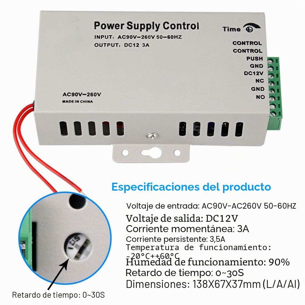 FST Kit de Sistema de Control de Acceso Impermeable al Aire Libre Teclado RFID Metal + Fuente de Alimentación DC12V + Tarjetas de Llave EM4100 de 15 Piezas (Sin Cerradura)