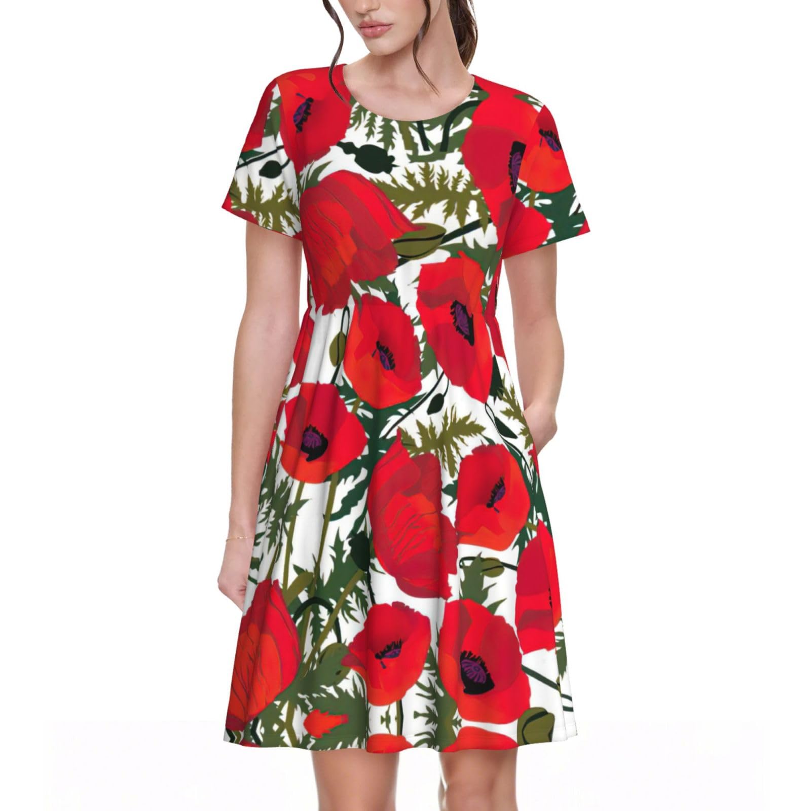 Robe de plage fluide et légère à imprimé coquelicot rouge - 8