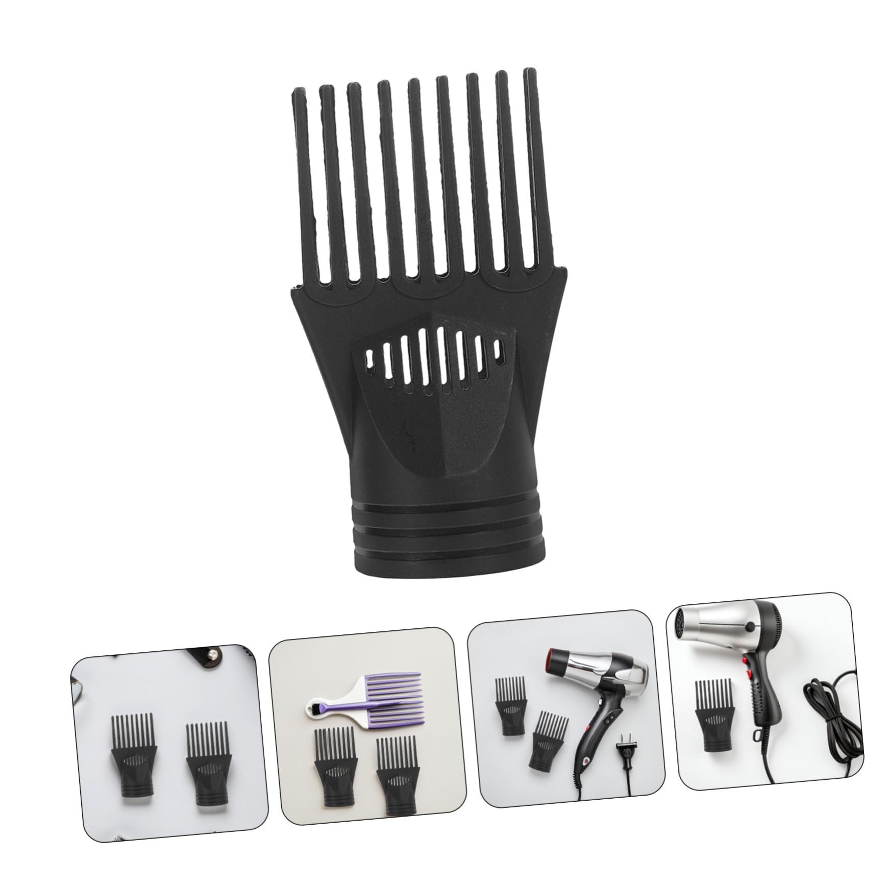Lot de 5 Embouts Peignes Noirs pour Sèche-cheveux, Accessoires en Plastique, Contrôle du Flux D’air, Démêlage Cheveux Bouclés et Lissage, Usage Professionnel et Particulier,