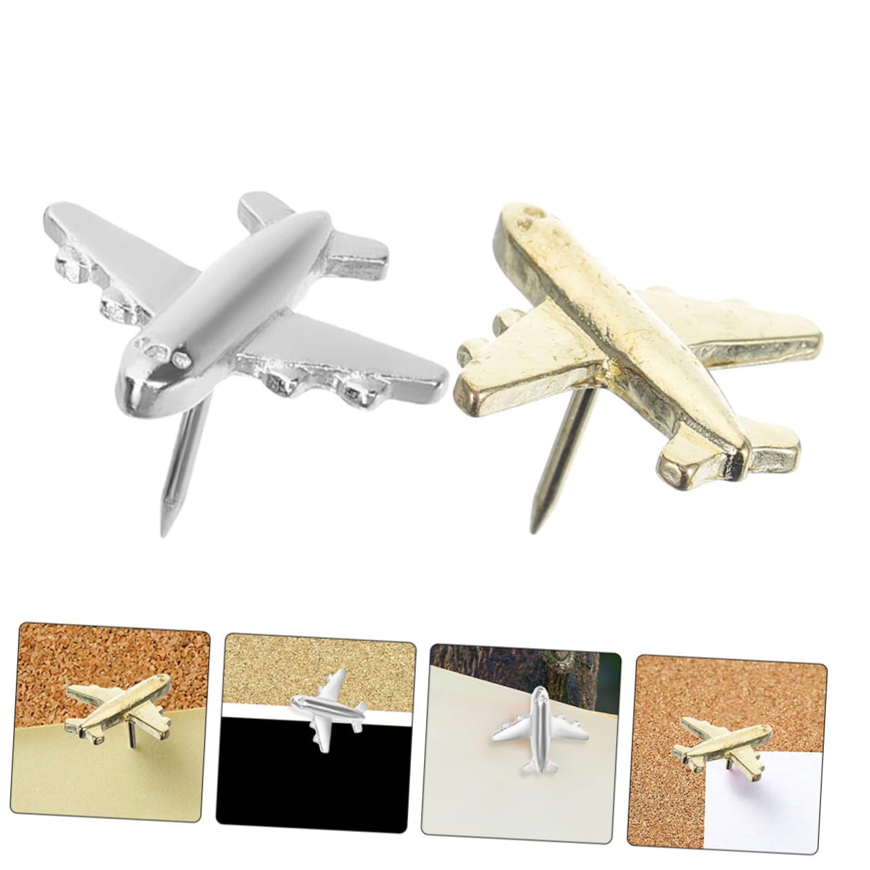 Juego de 4 Chinchetas Decorativas de Metal para Tablón de Anuncios Chinchetas de Avión para Pared Mapas Decorativas Papelería de Oficina Unidades X 4