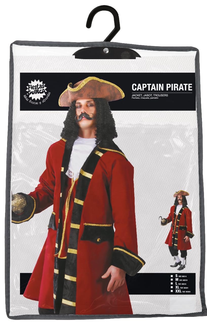 FIESTAS GUIRCA | Piraten Kapitän Kostüm für Erwachsene - Jacke, Hose und Weste - Korsar und Freibeuter Kostüme für Halloween, Karneval und Kostümpartys - Herren - Rot und Schwarz
