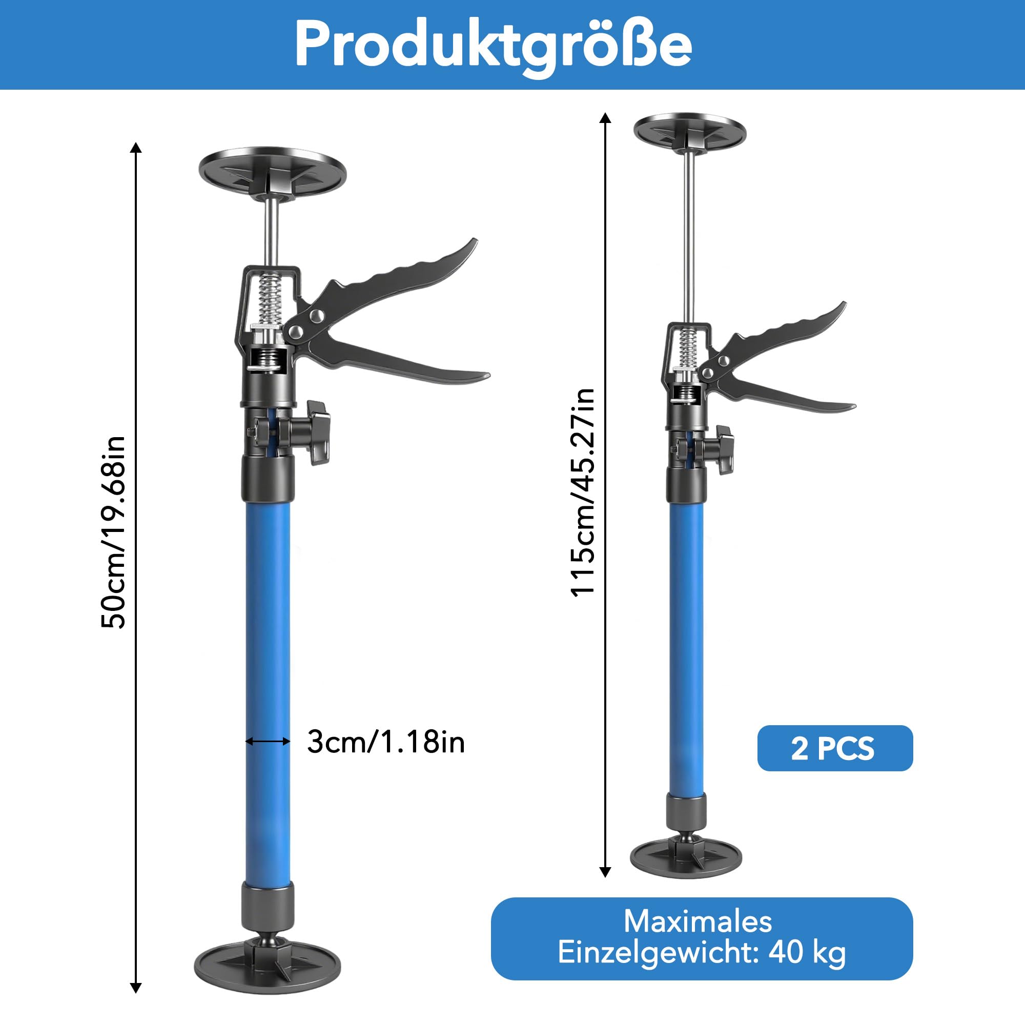 2 sztuki wsporników teleskopowych, wspornik sufitowy, wspornik montażowy: regulowany uchwyt jednoręczny z głowicą obrotową 360°, antypoślizgowe i stabilne, do ościeżnic drzwiowych, szafek i