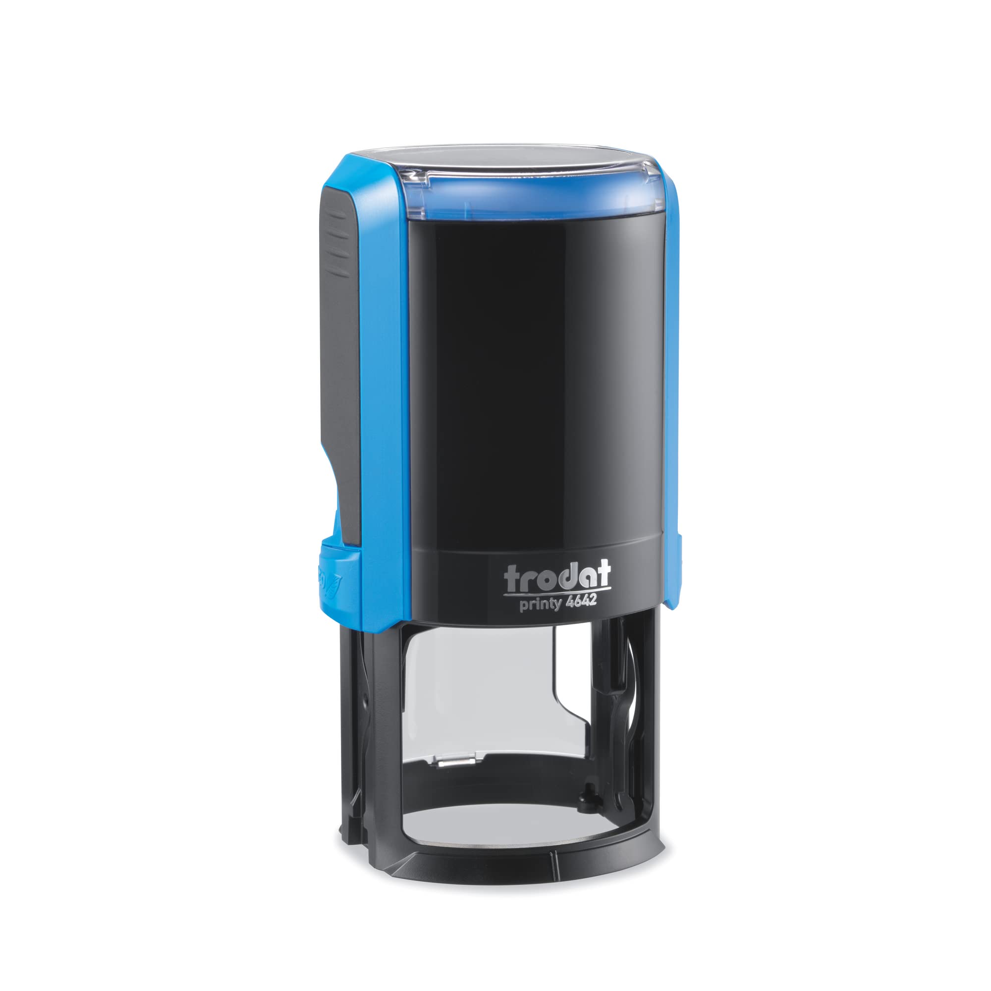 Trodat Printy 4642 Timbro Personalizzato Autoinchiostrante, Max 8 righe, Impronta ROTONDA Ø 42 mm, Blu, Cartuccia Inchiostro Blu, per Loghi, Associazioni, Albi, Biblioteche, Shopper, Etichette