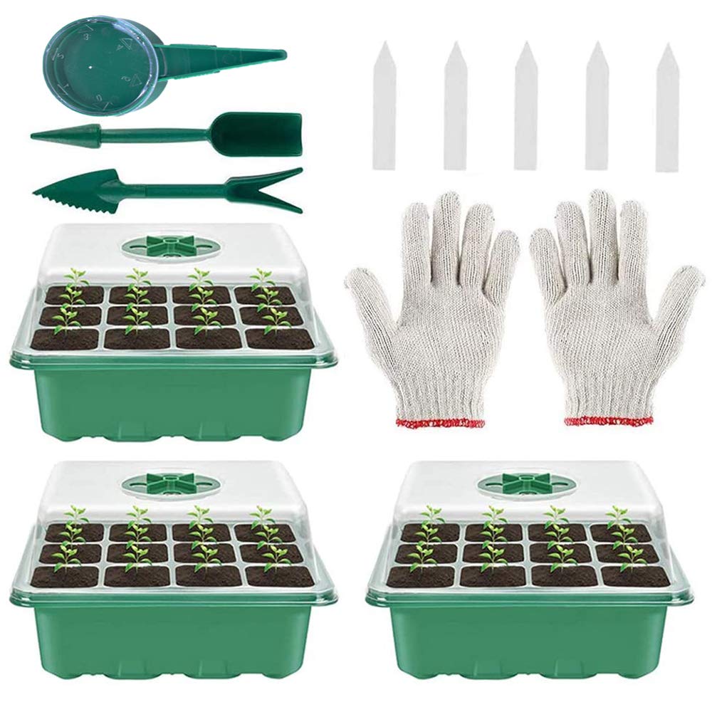 ANLEM 3 Pack Seed Propagator Trays Set, Plant Germination Box Grow Trays with Adjustable Humidity Dome for Greenhouse Garden Nursery Vegetable Fruit Seed Planting