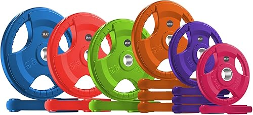 SPART Placa de agarre olímpica con revestimiento de goma de color de 2 pulgadas en pares o individual para entrenamiento de fuerza, levantamiento de