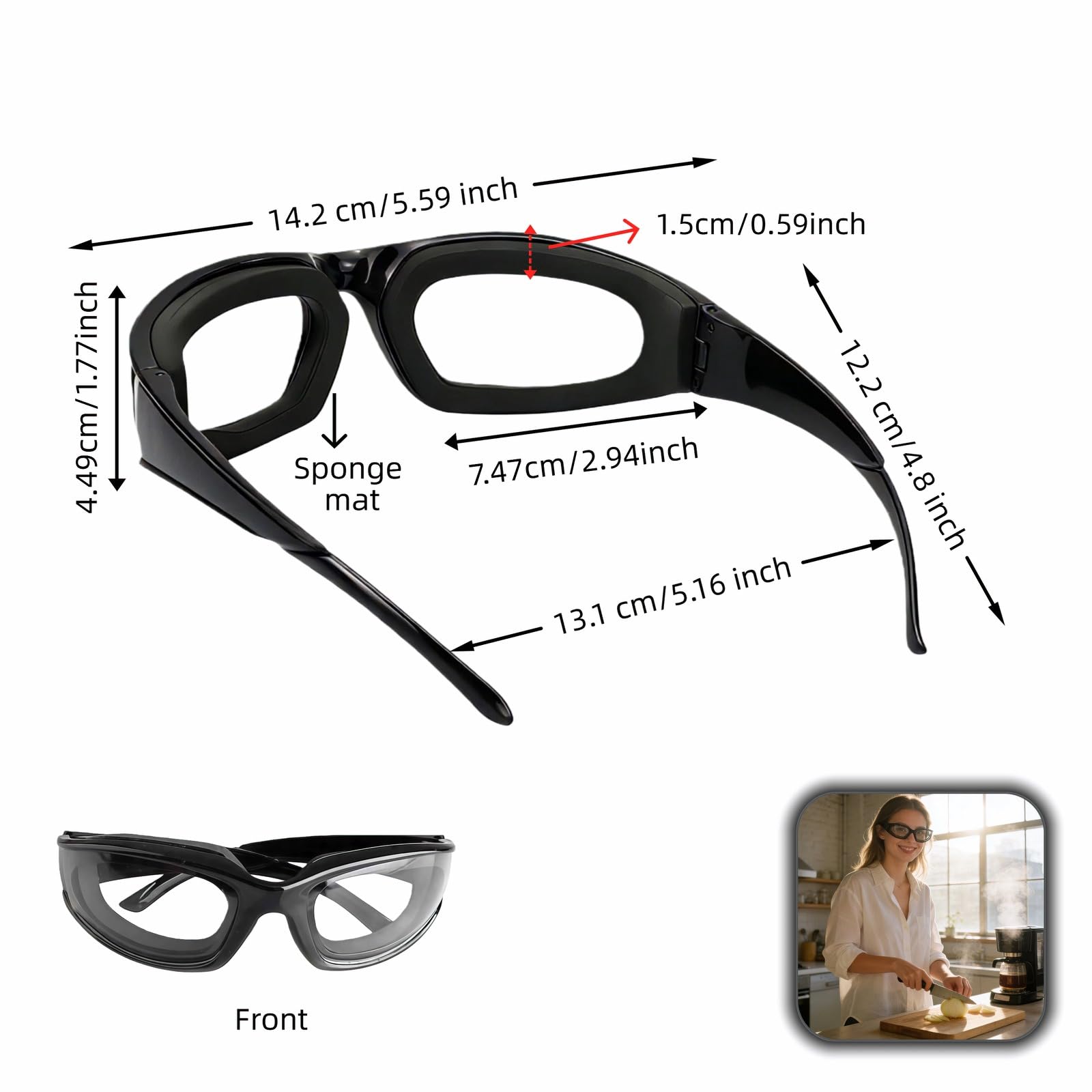 Lunettes anti-buée, coupe-vent et anti-poussière pour couper les oignons, cuisiner, griller, lunettes de sécurité ultra légères
