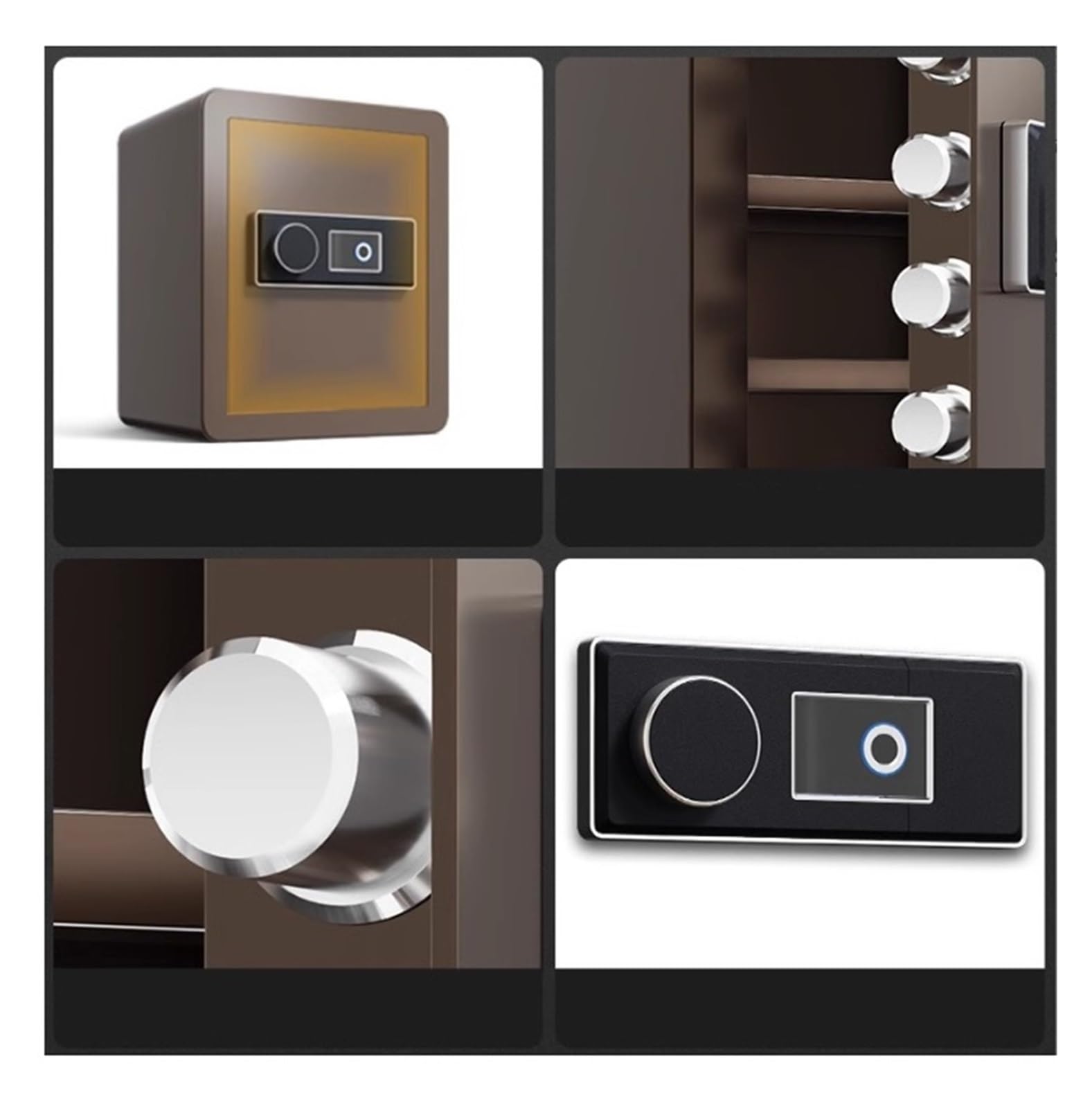Coffre-fort à empreintes digitales, petit coffre-fort électronique for stocker de l'argent, des médicaments, des bijoux et d'autres objets de valeur(Brown)