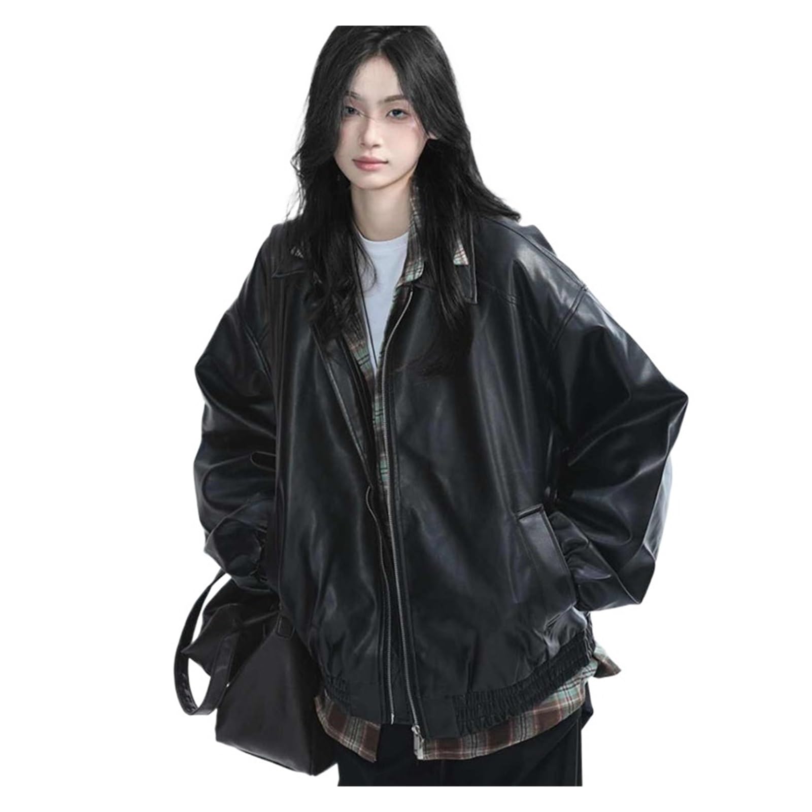 Chaqueta Cuero Mujer Retro Ladies Zipper Faux Leather Jacket Women Long Sleeves Coat Para salir