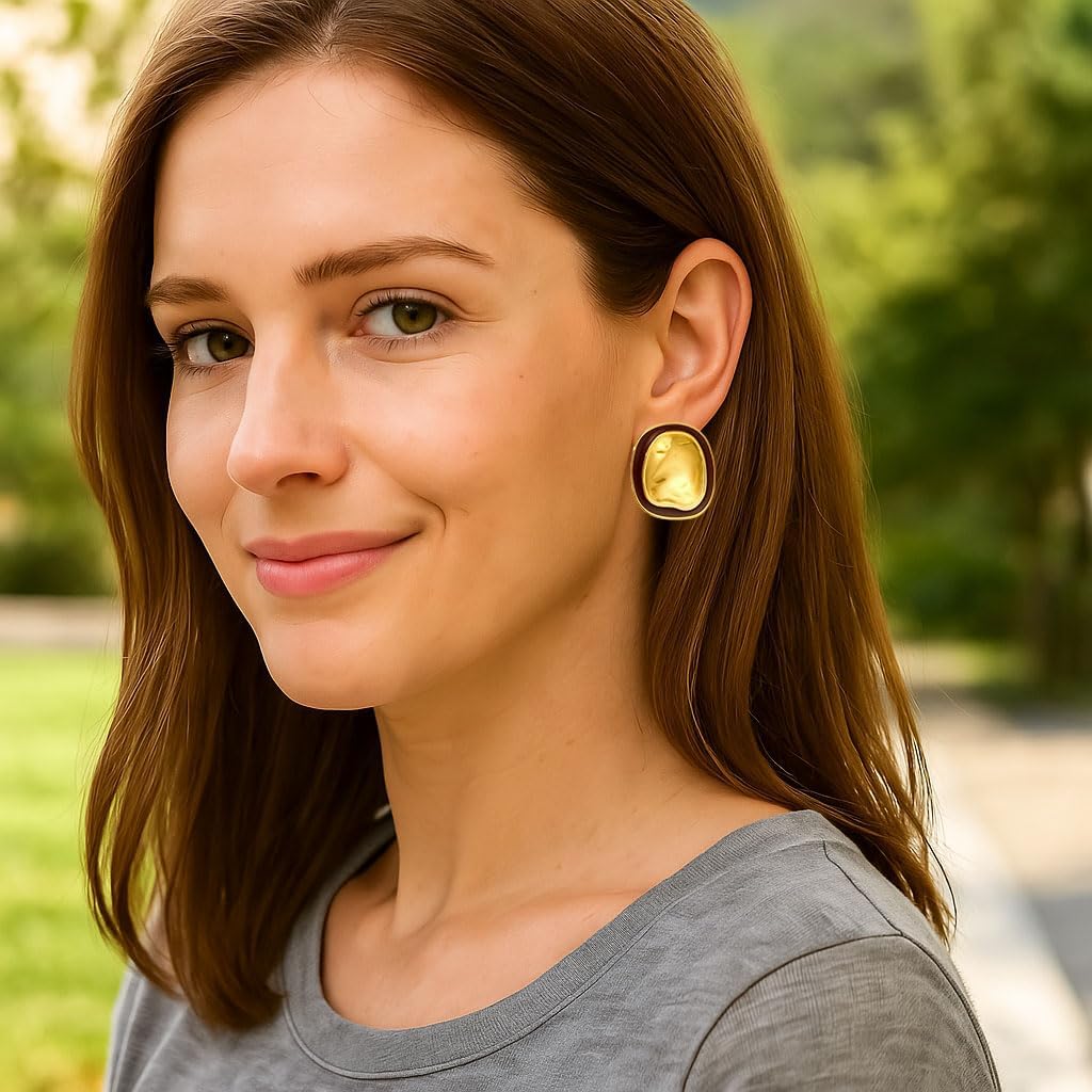 14K Gold Plated Earrings for Women Oval Square Stud Earrings Non Tarnish Stainless Steel - Image 4