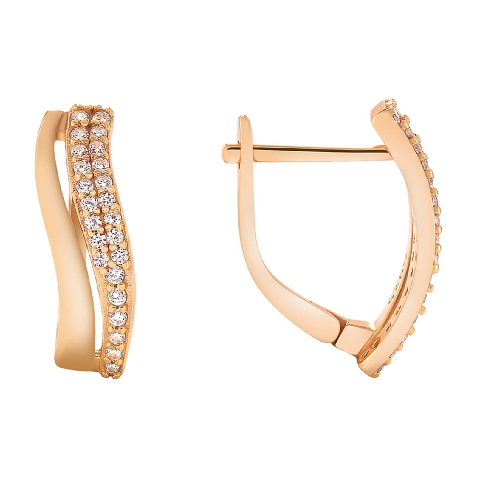 Orecchini a bottone a doppia da donna in argento 925 con zirconi bianchi, orecchini a cerchio in argento sterling tono oro champagne, gioielli ipoallergenici e altamente lucidati