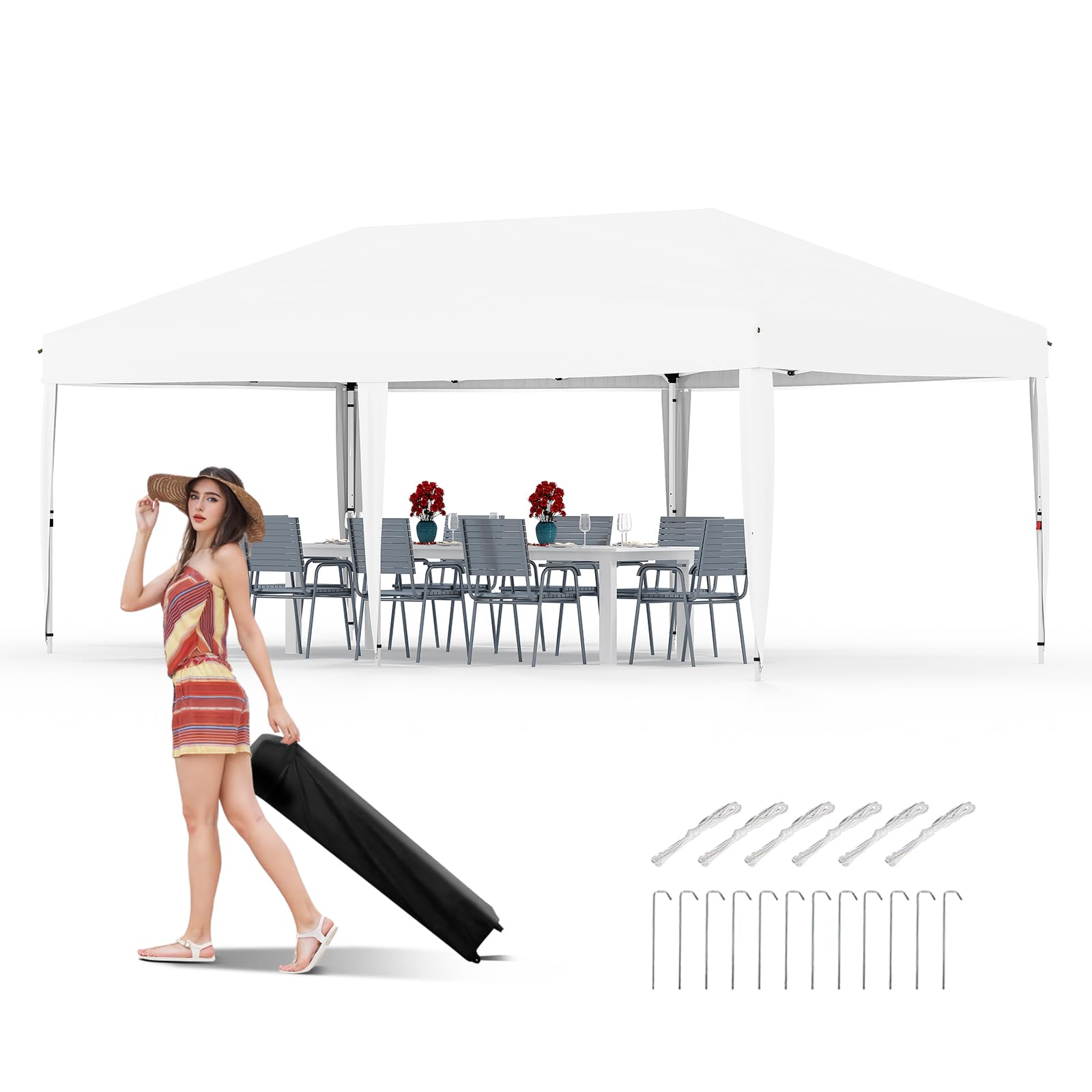 Photo 1 of GarveeLife 10x20 Pop Up Canopy, Beach Ten with One Push Setup, Heavy Duty Outdoor Instant Canopy Tent with Portable Roller Bag, Silver Coated Top, 3 Adjustable Height, Sandbags,White