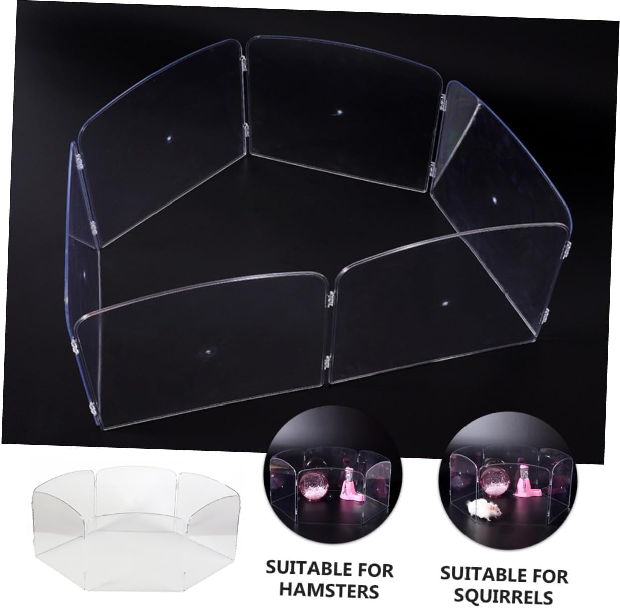 Generic Portable Hamster Enclosure Plastic Pet Safety Fence Small Animal Playpen Chew-Resistant Transparent Barrier for Indoor Pet Playground