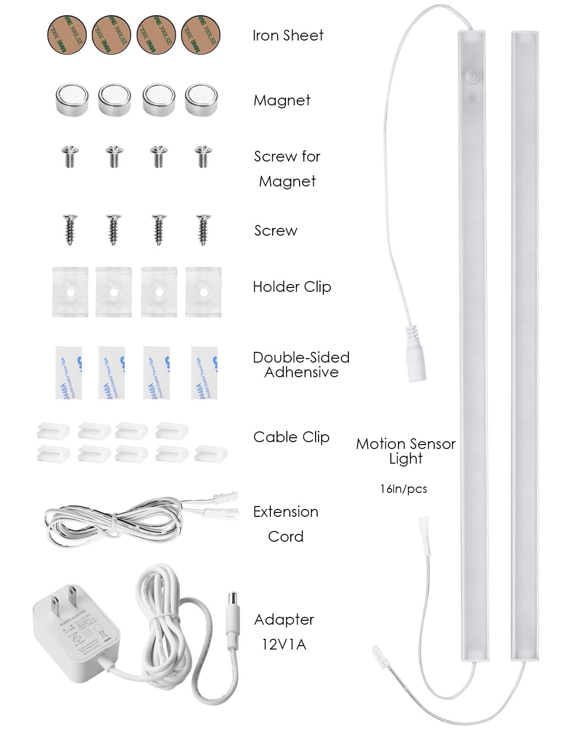Luci LED sotto il bancone con sensore di movimento da 40,6 cm, 12 V, super luminose, ultra sottili, magnetiche, per cucina/corridoio/toilette/garage/armadio (bianco caldo/3000 K, confezione