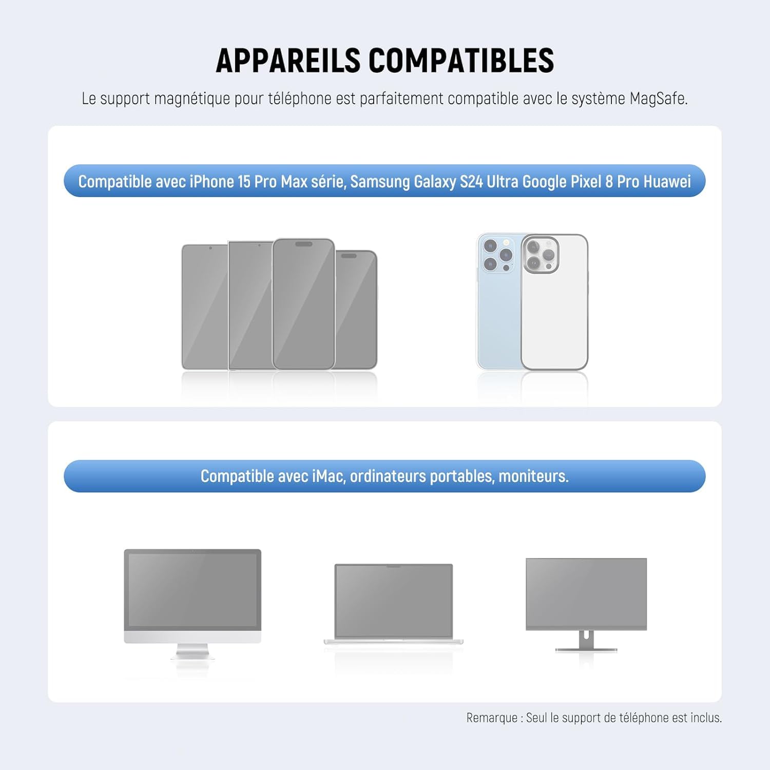 NEEWER Support pour Appareil Photo Continuité pour Moniteur de Bureau, Support Magnétique Trois Parties pour Téléphone Webcam, Base Type Arca, Compatible avec MagSafe iPhone iMac, Mac, Samsung, SP08